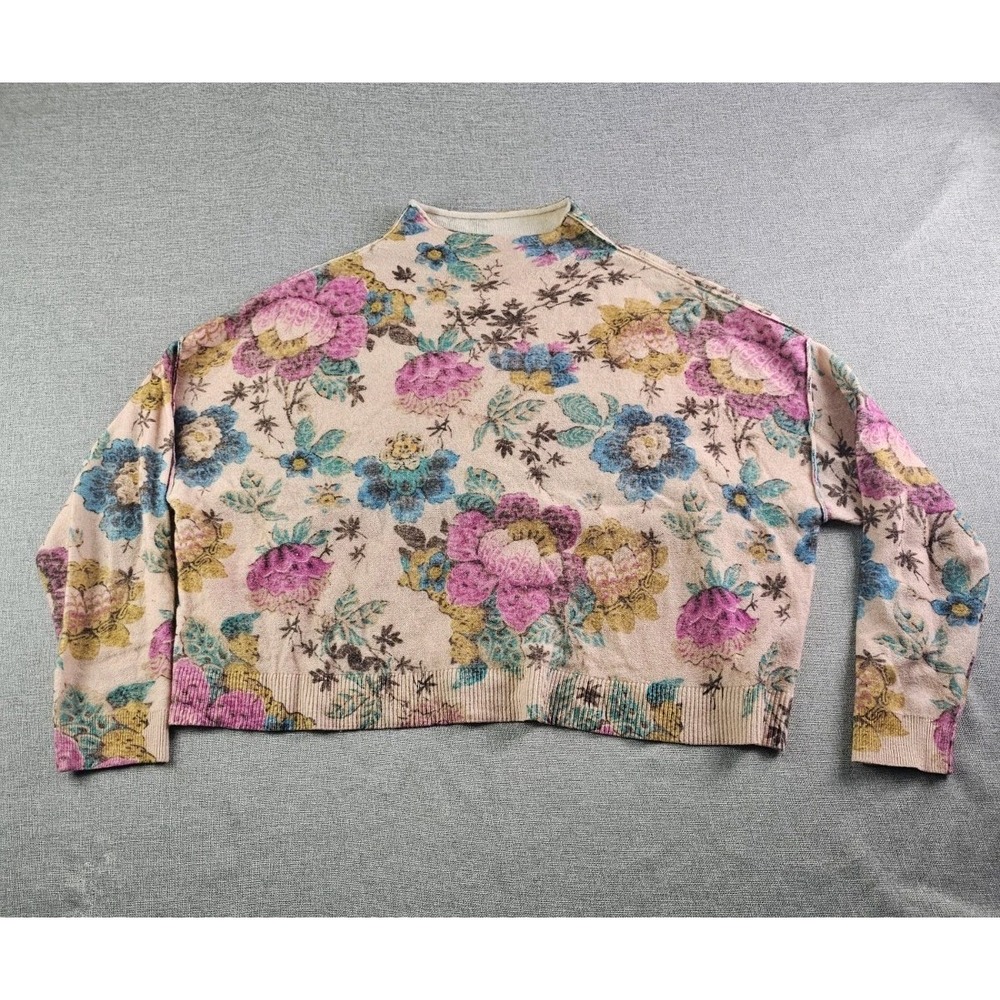 Pilcro Cashmere Sweater Women Medium Floral Oversized Mock Neck Pullover Slouchy